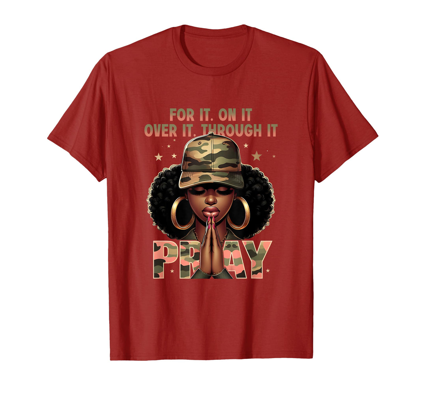 Camo Pray Faith Christian Inspirational Black Woman T-Shirt