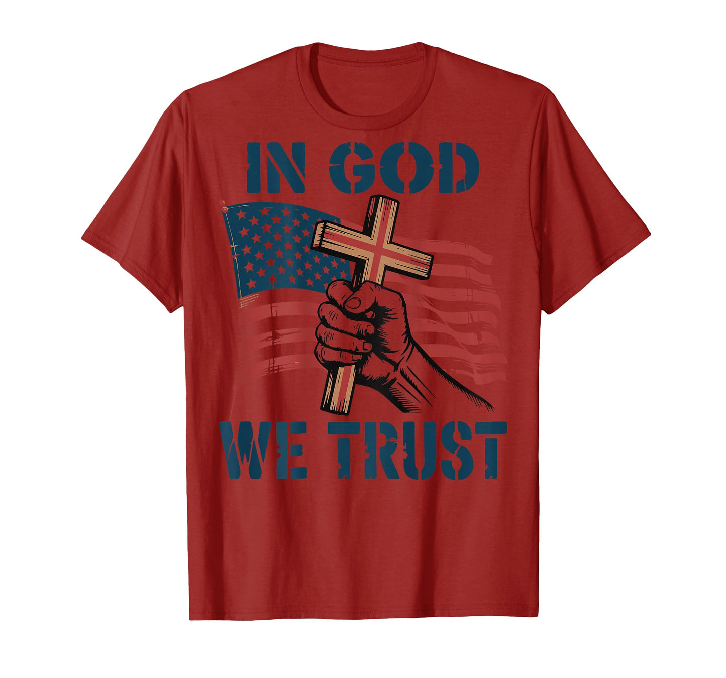 Mens in God We Trust American Flag Christian Patriotic Cross T-Shirt
