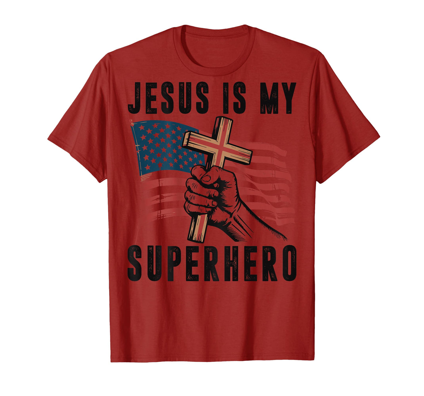 Jesus My Superhero Christian Patriotic Cross American Flag T-Shirt
