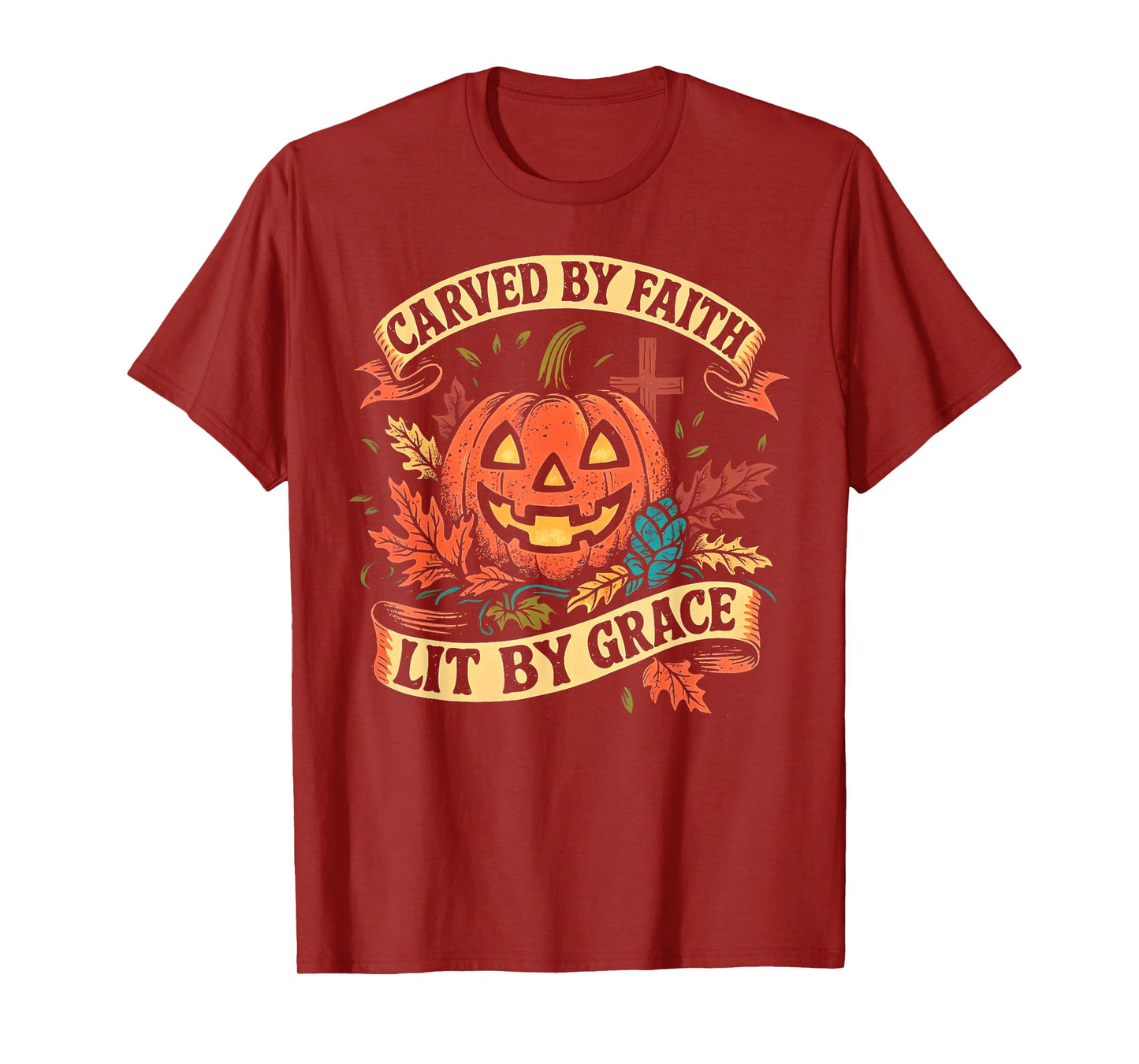Carved by Faith Lit by Grace Religious Christian Halloween T-Shirt