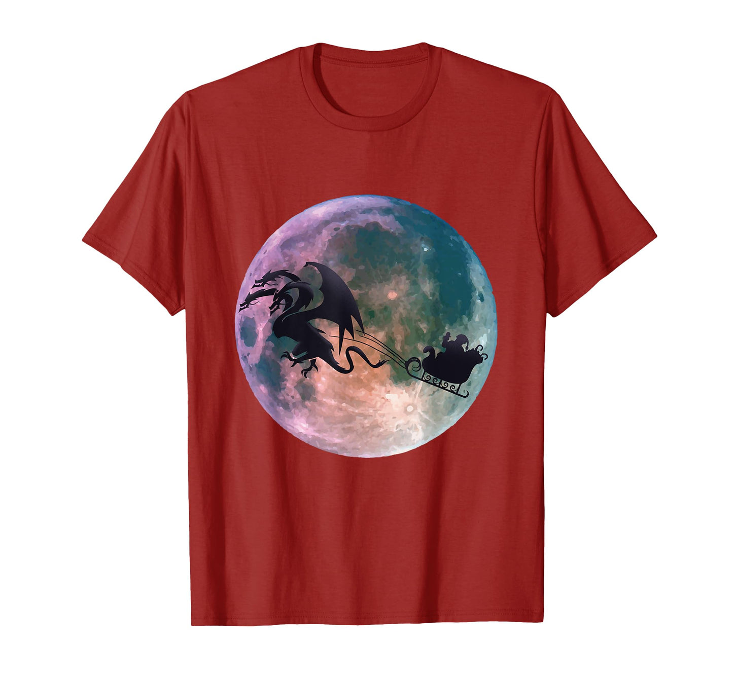 Christmas Santa Claus Flying Past the Moon With Dragon Gift T-Shirt
