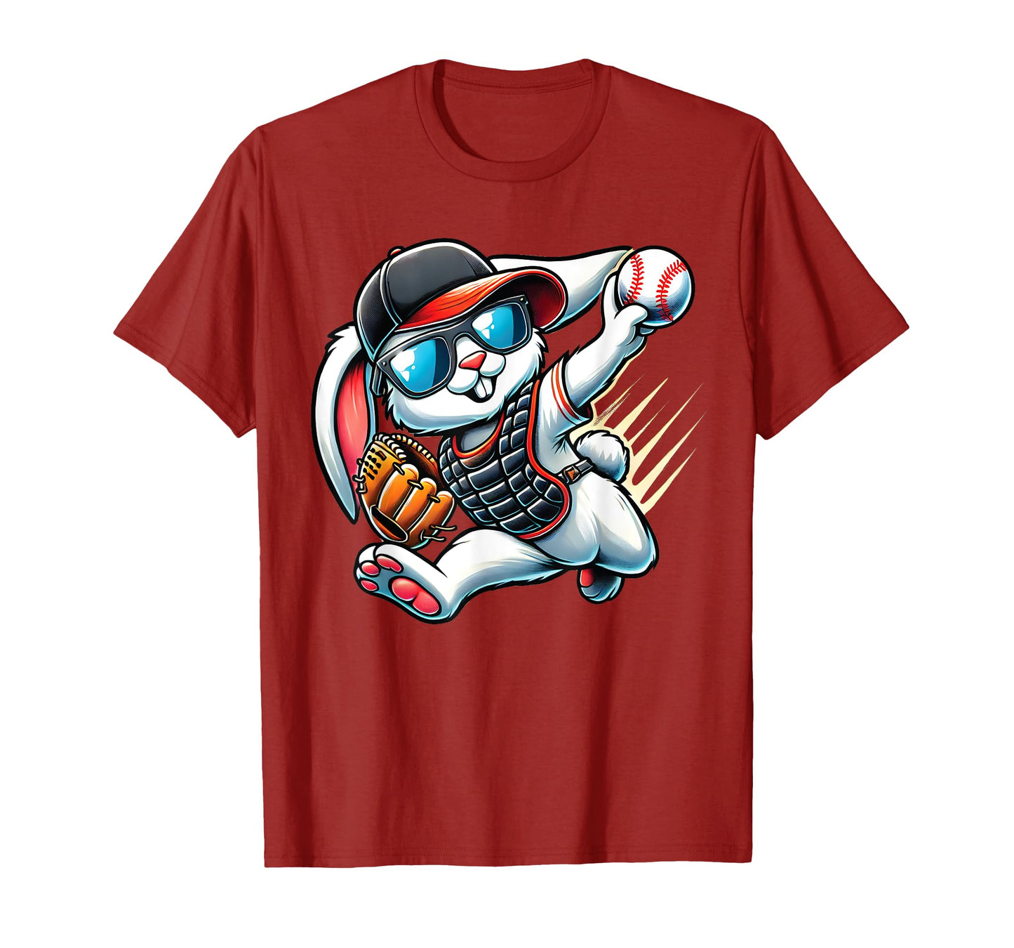 Easter Bunny Playing Baseball Catcher Teen Boys Kid Baseball T-Shirt
