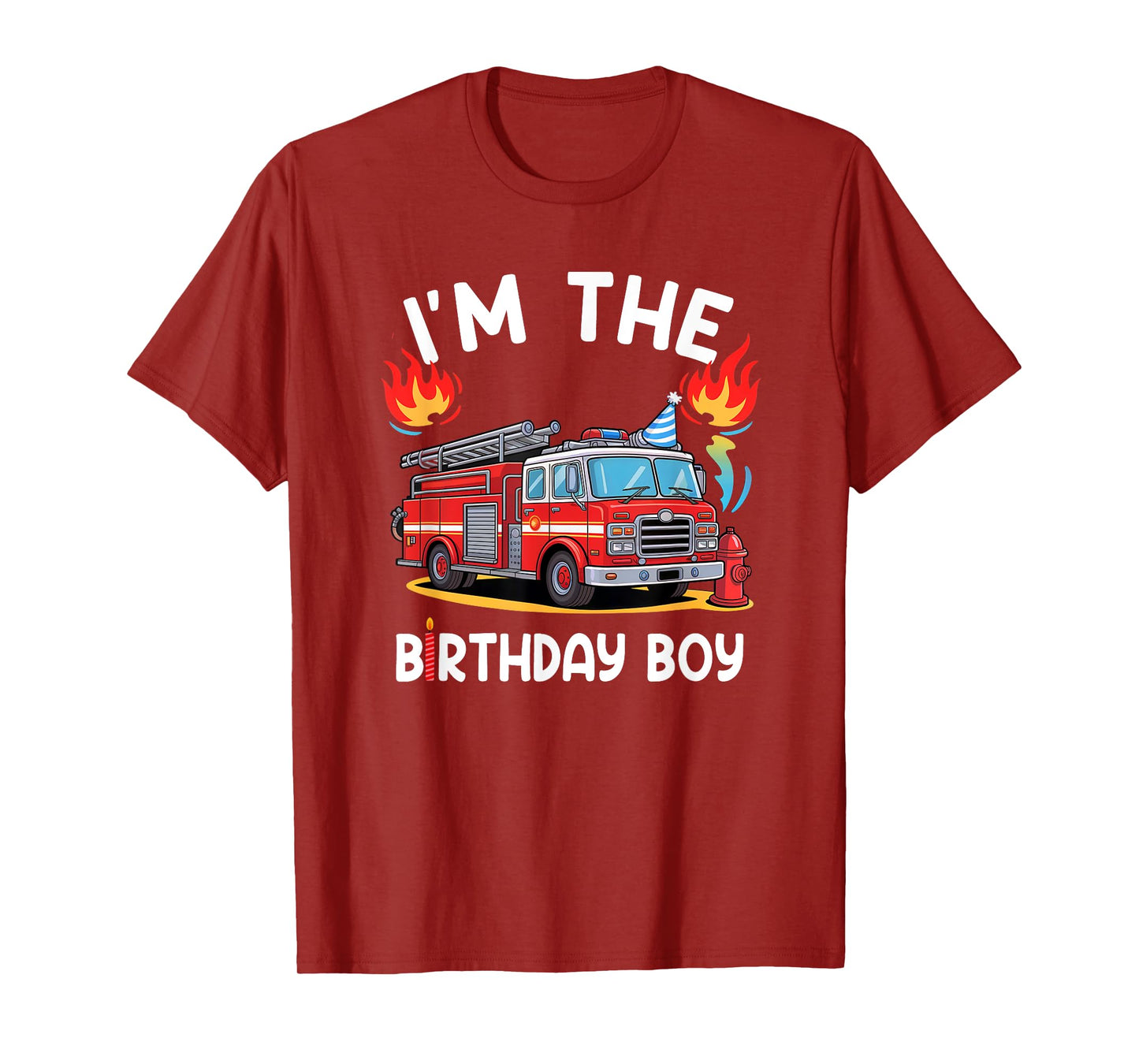 Kids Birthday Boy Fire Truck Firefighter Bday Party Theme T-Shirt