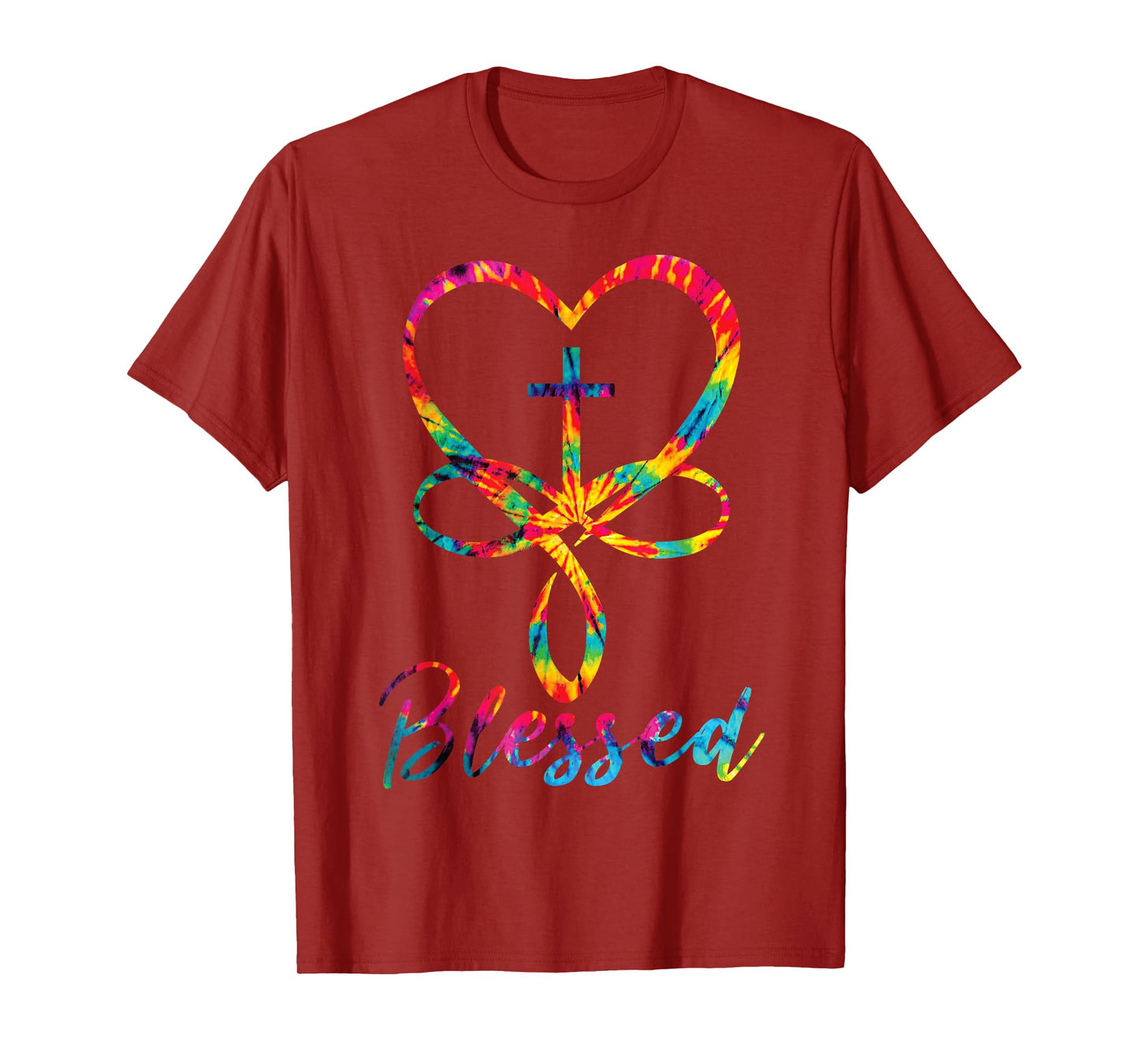 Blessed Tie Dye Christian Heart Jesus Cross Christian Cute T-Shirt