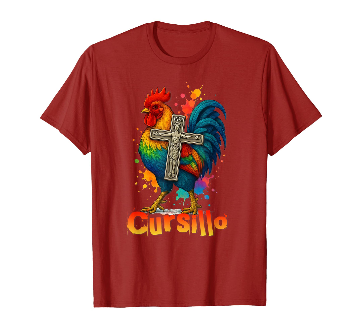 DeColores Cursillo Rainbow Rooster Catholic T-Shirt