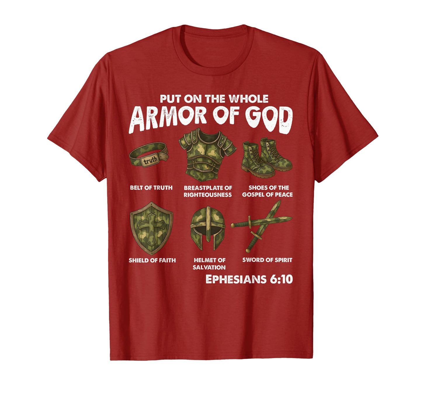 Put on the Whole Armor of God Camouflage Christian Faith T-Shirt