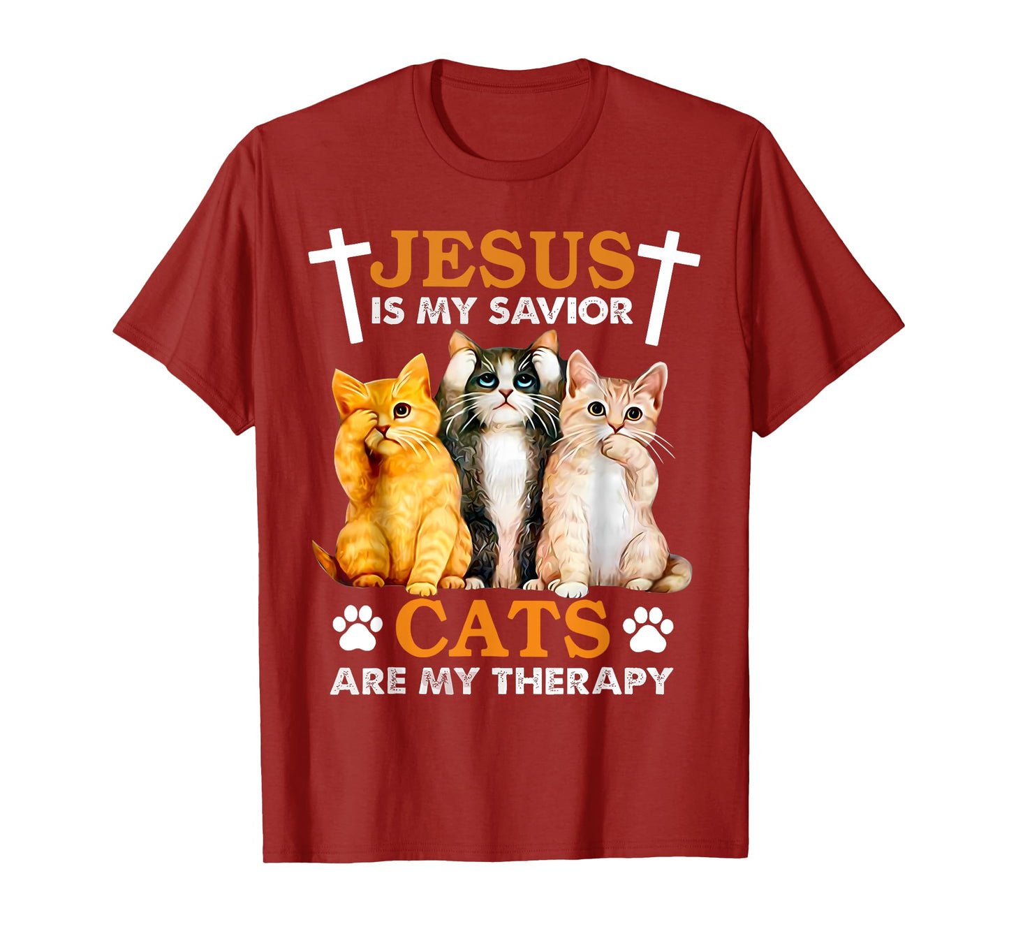 Jesus Is My Savior Cats Are My Therapy Christian Funny Cat Men Women T-Shirt