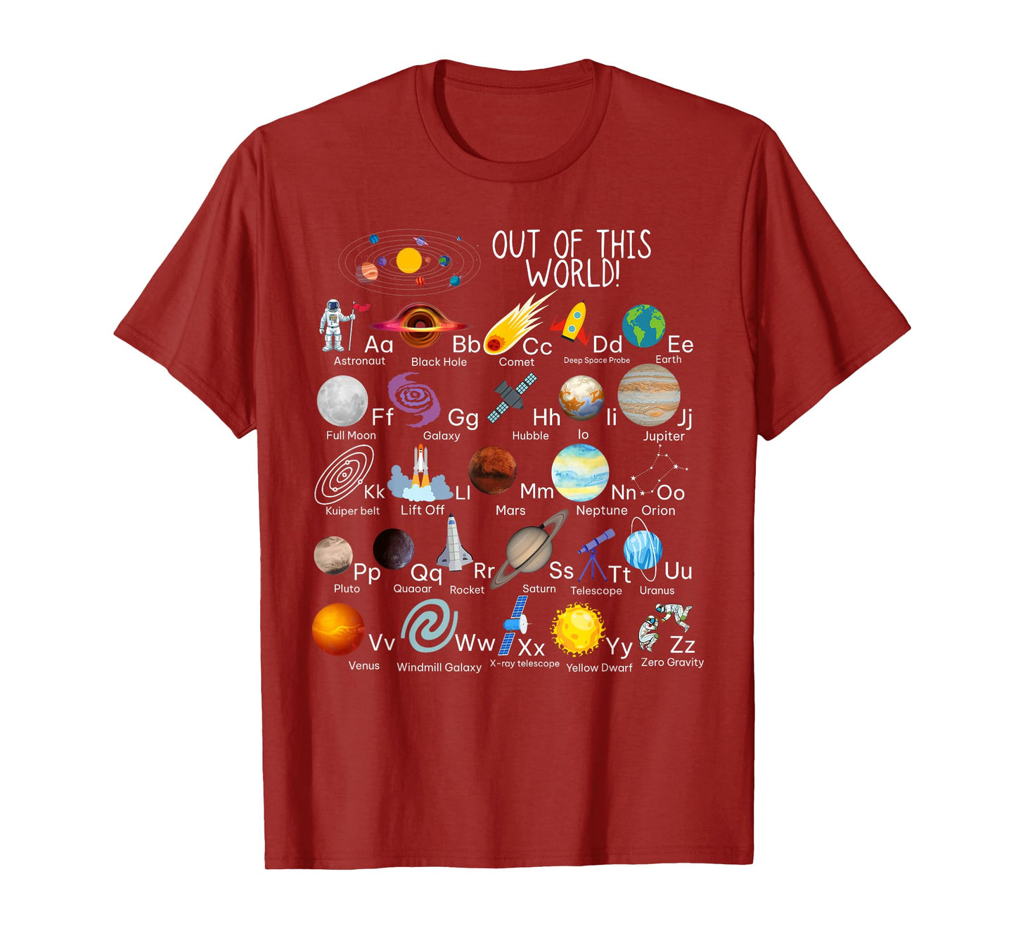 Out Of This World Space Alphabet Abcs Planets Kids Boys T-Shirt