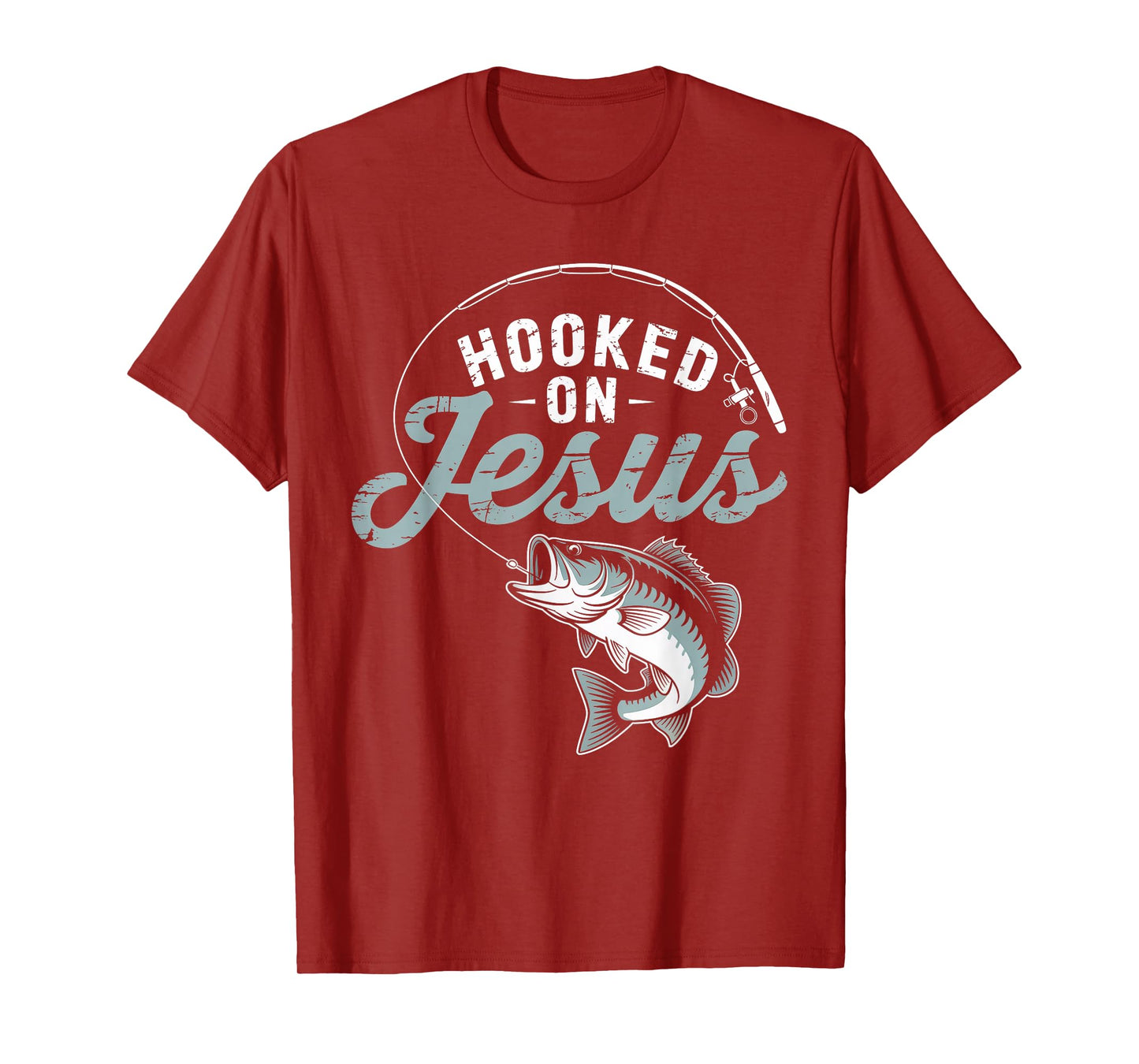 Hook On Jesus Bass Fishing Christian Religious God Men Boy T-Shirt