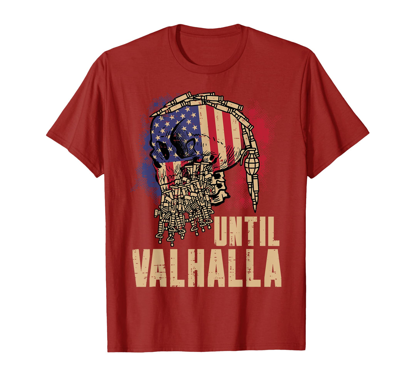 Viking Skull US Flag Until Valhalla Norse Mythology Dad Men T-Shirt