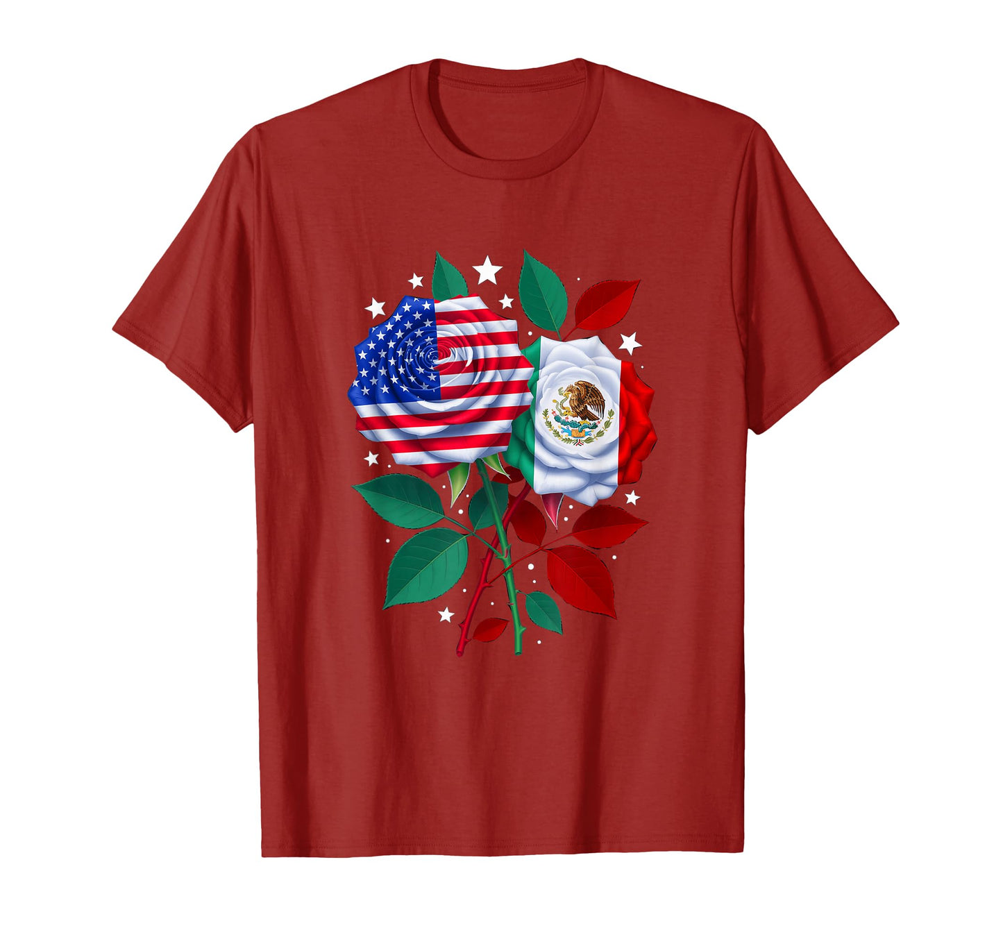 Mexico USA Flag Mexican Flag American Rose Flower T-Shirt