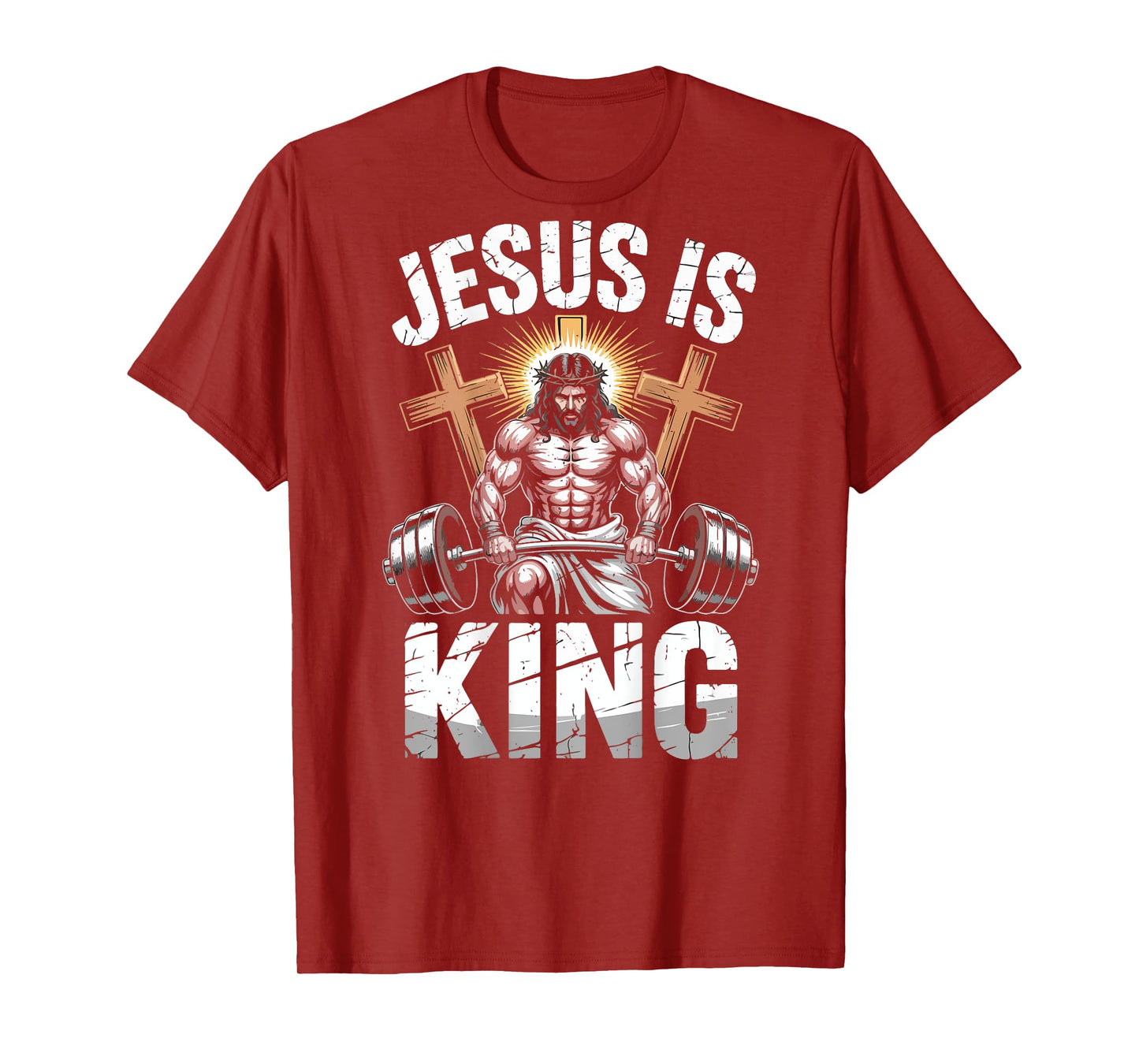 Mens Workout Christian Gym Jesus is King Funny Faith-Fitness T-Shirt
