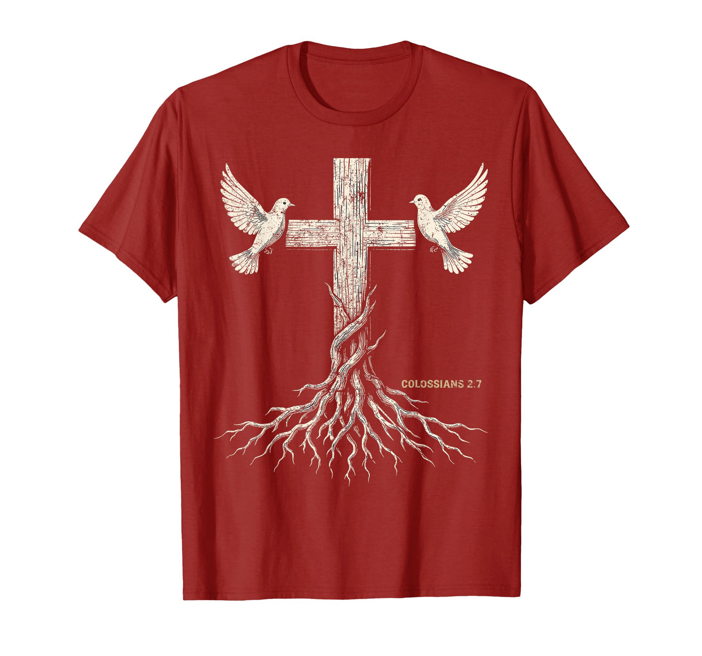 Retro Vintage Rooted in Christ Christian Cross Faith T-Shirt