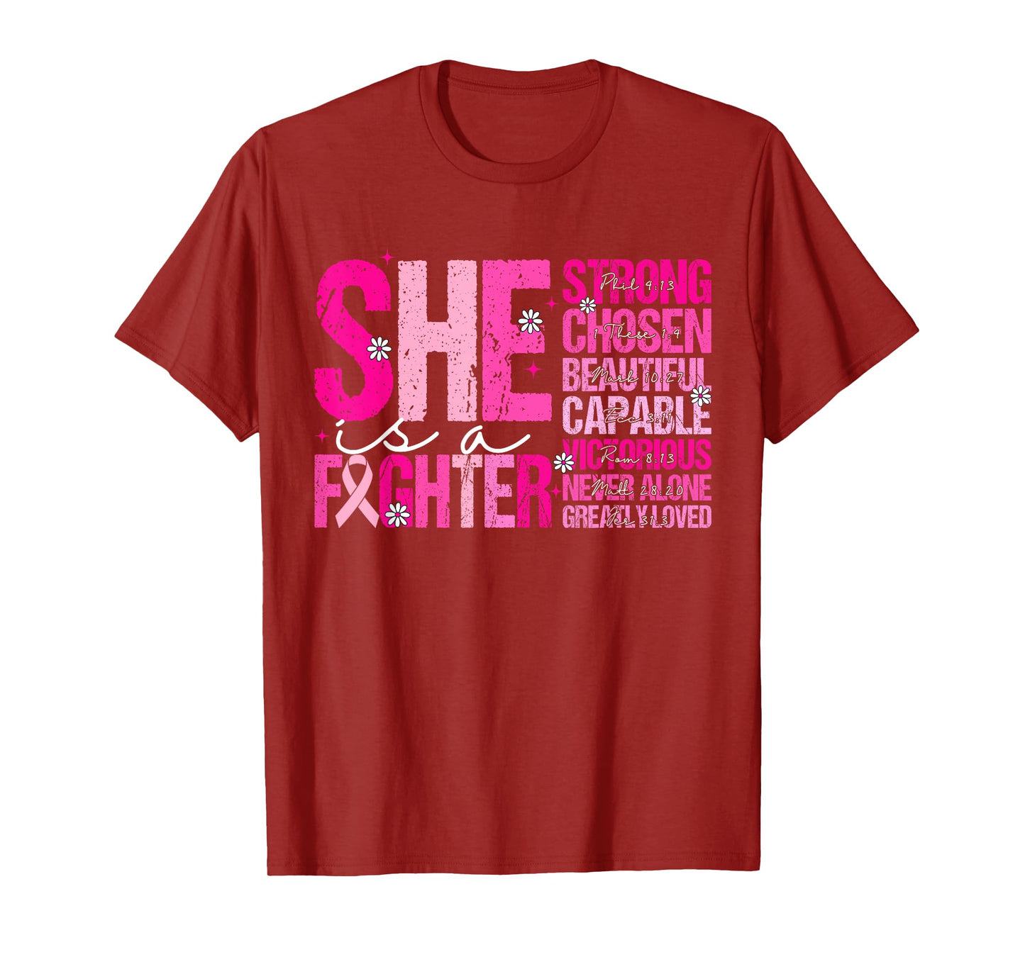 She is A Fighter Pink Ribbon Bible Verses T-Shirt