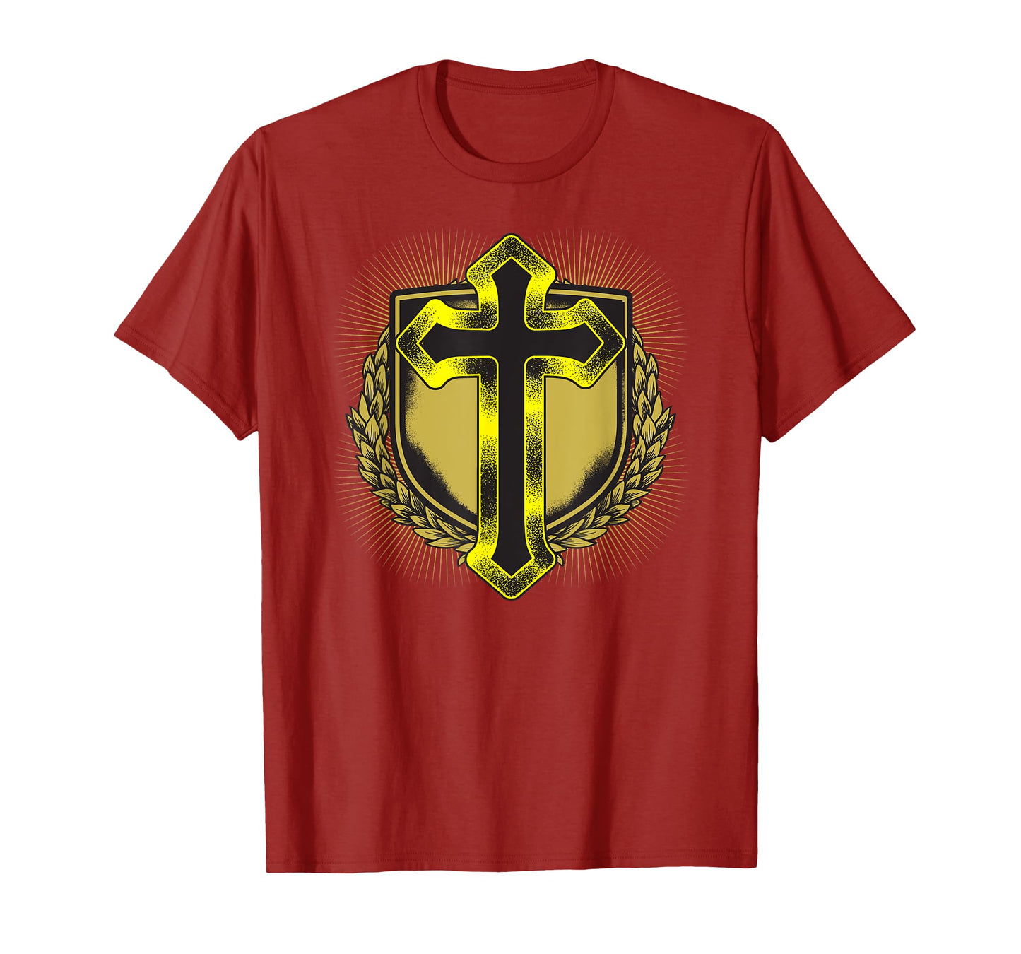 Distressed Golden Cross Christian Coat of arms Design T-Shirt