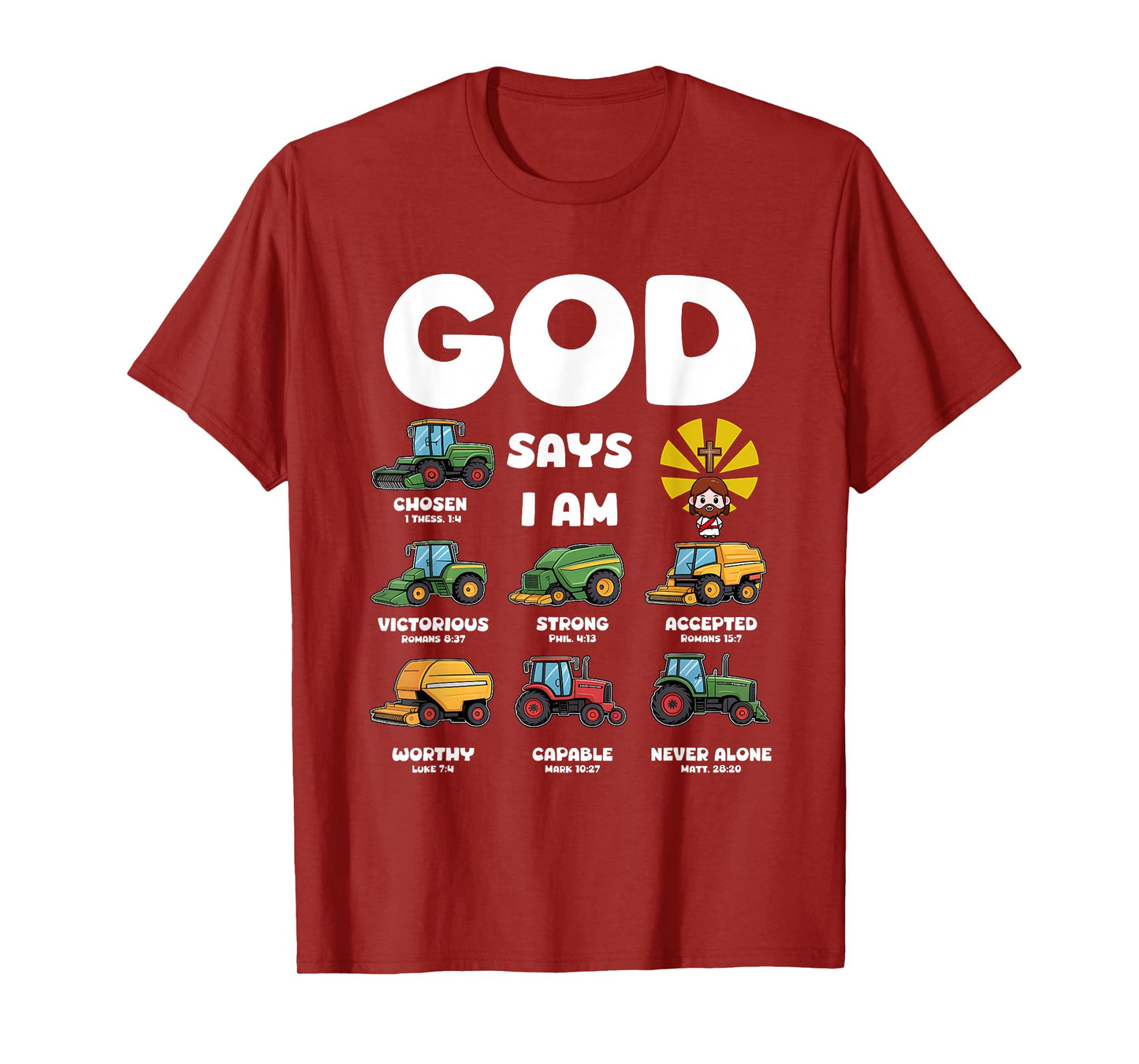 God Says I m Tractor Farm Truck Vehicle Kids Bible Verse T-Shirt