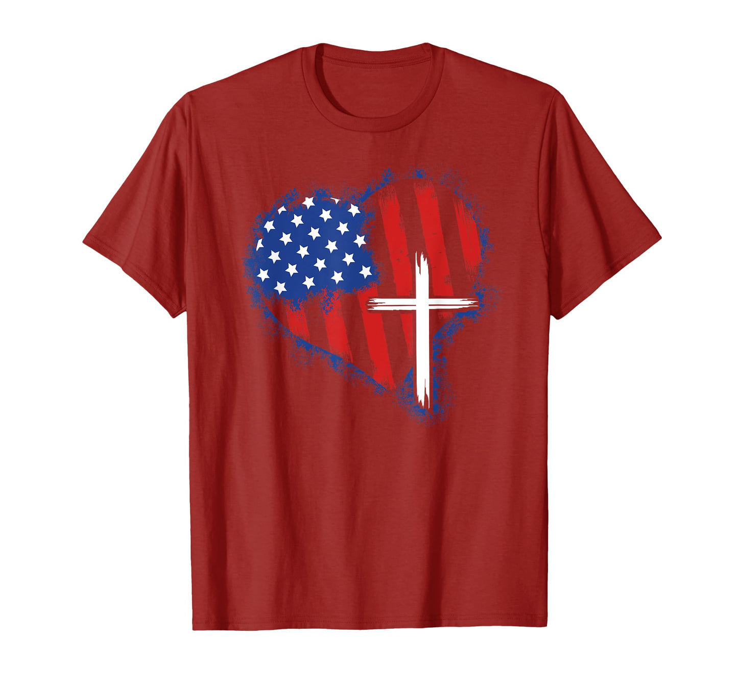 American Flag Heart Christian Cross Religious 4th of July T-Shirt