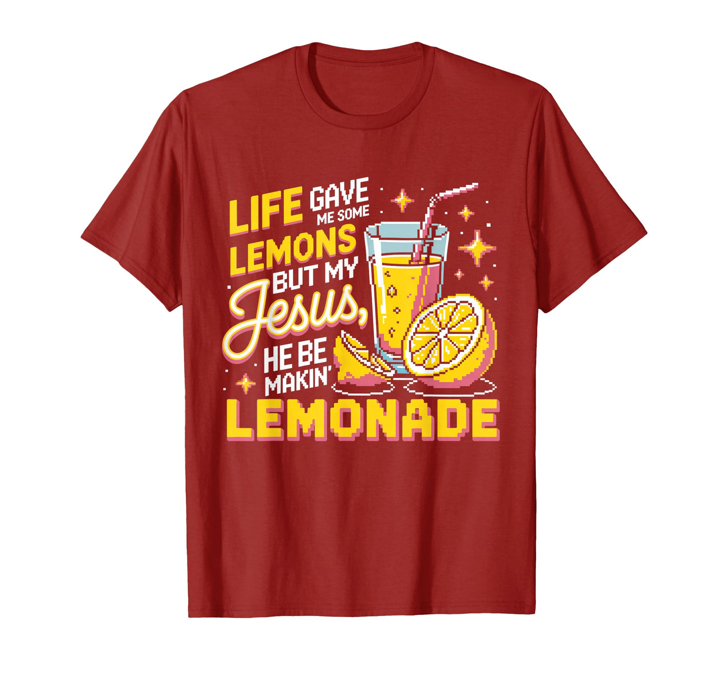 Funny Christian Pixel Retro Jesus Lemonade 8Bit Life Lemons T-Shirt