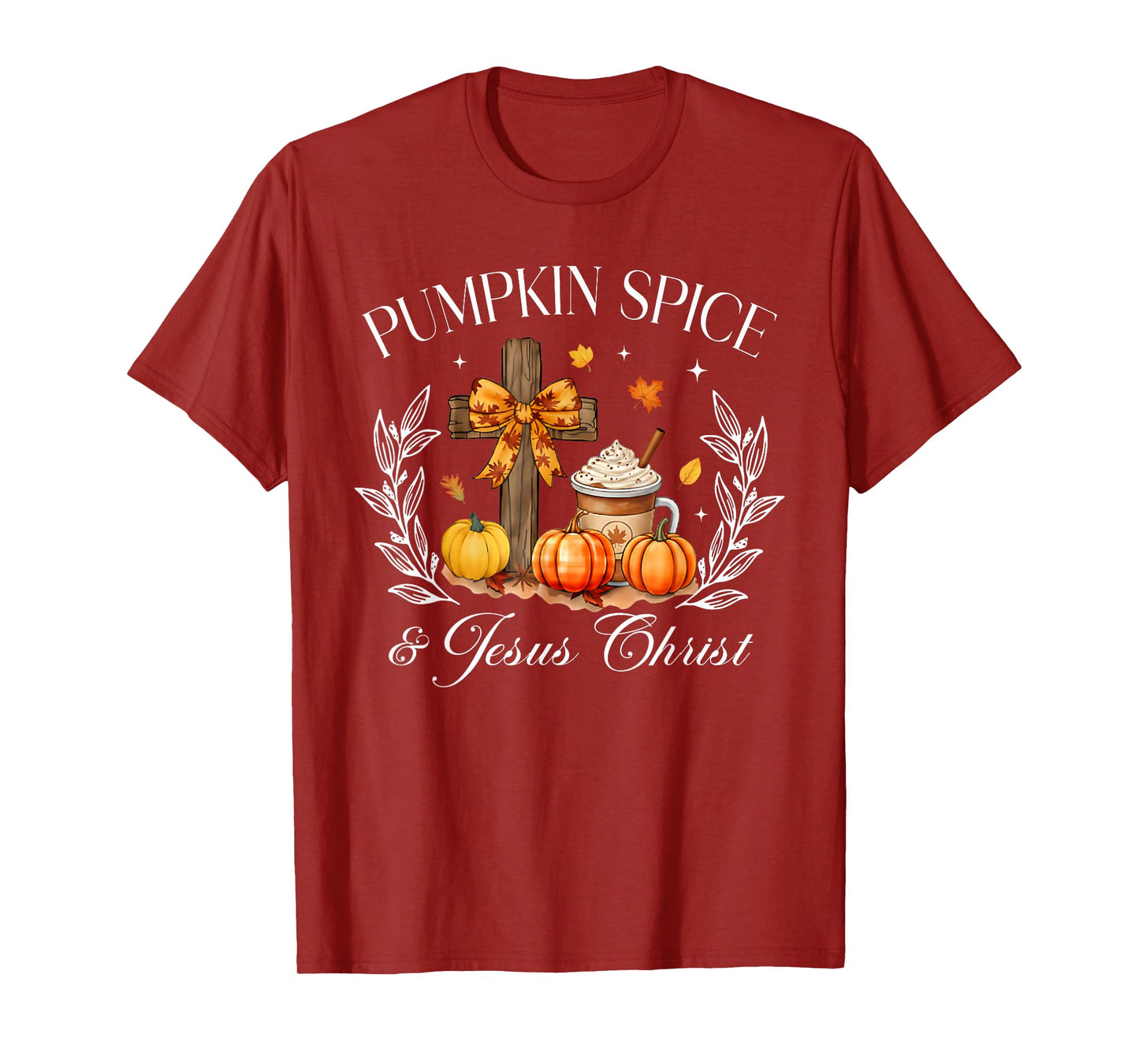 Pumpkin Spice and Jesus Christ Cross Pumpkin Christian T-Shirt