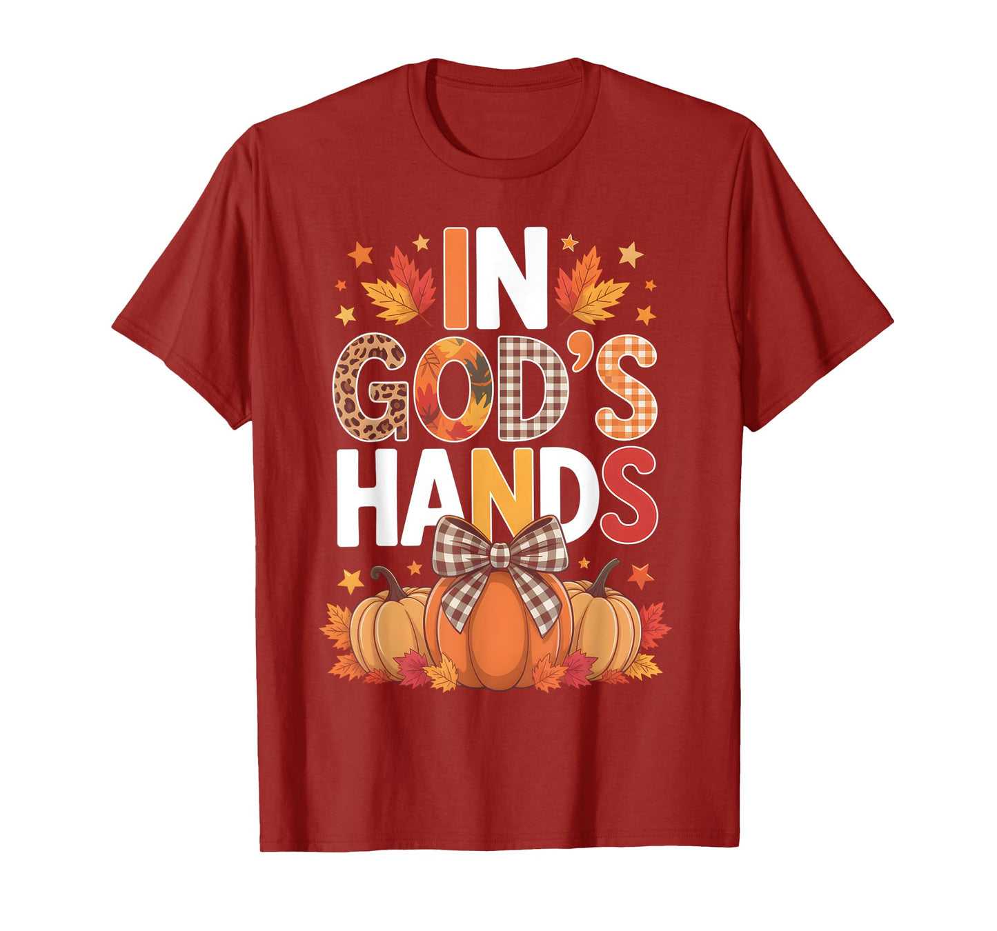 in God’s Hands Fall Faith Plaid Pumpkin T-Shirt