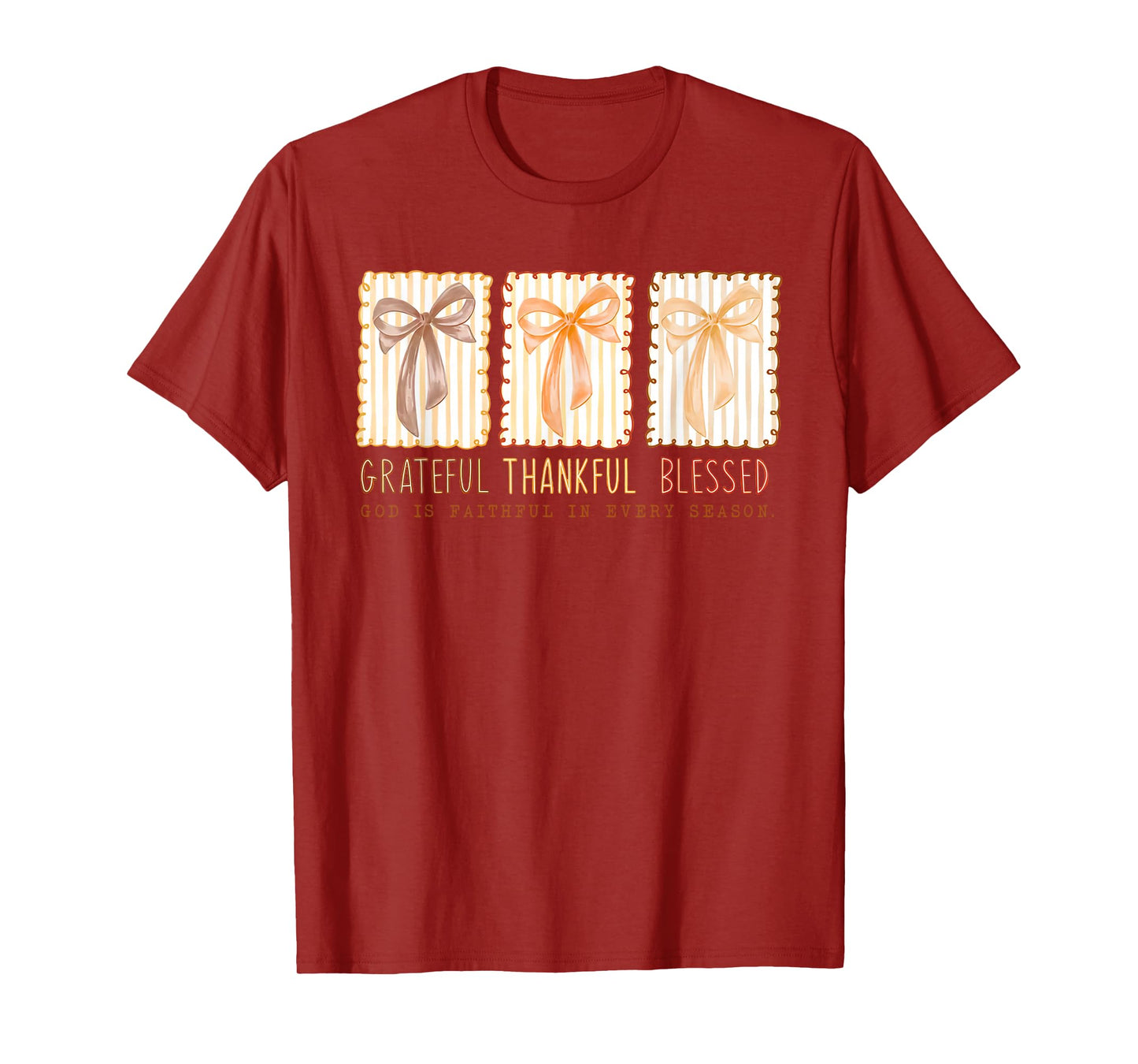 Grateful Thankful Blessed God's Faithful Christian Faith Bow T-Shirt