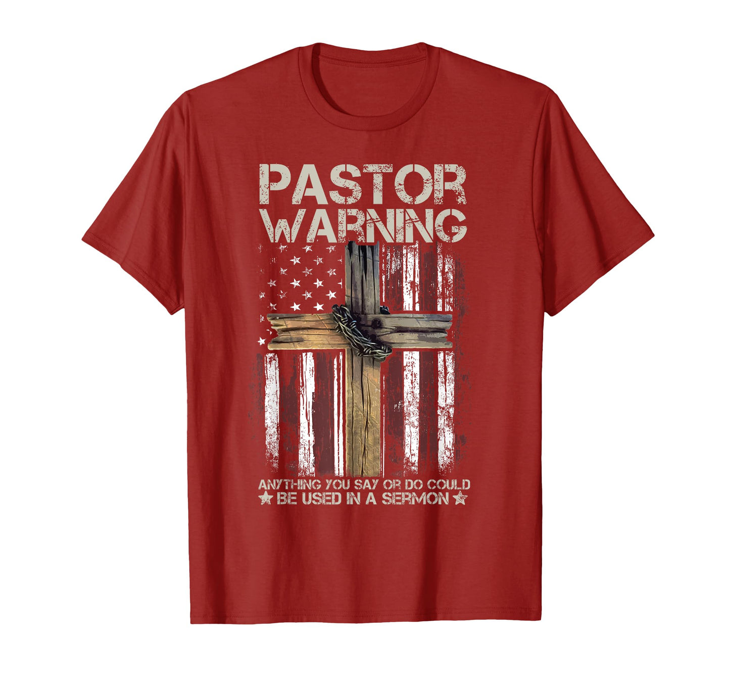 Christian Cross USA American Flag Pastor Warning Women Men T-Shirt