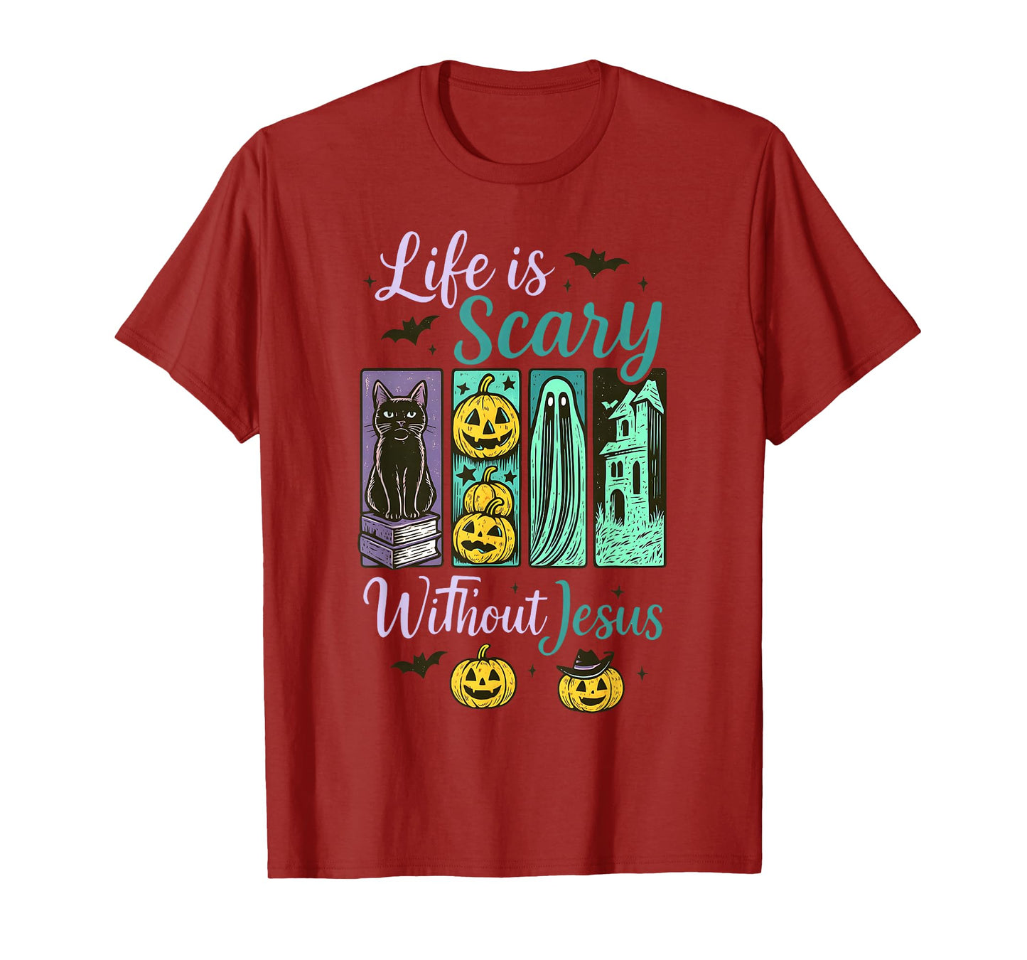 Life is Scary Without Jesus Christian Halloween Retro Faith T-Shirt