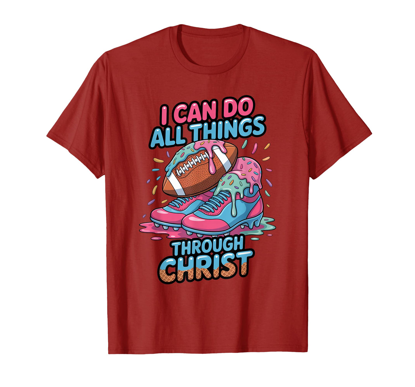Christian Boys Football Ice Cream Drip Philippians 4:13 T-Shirt