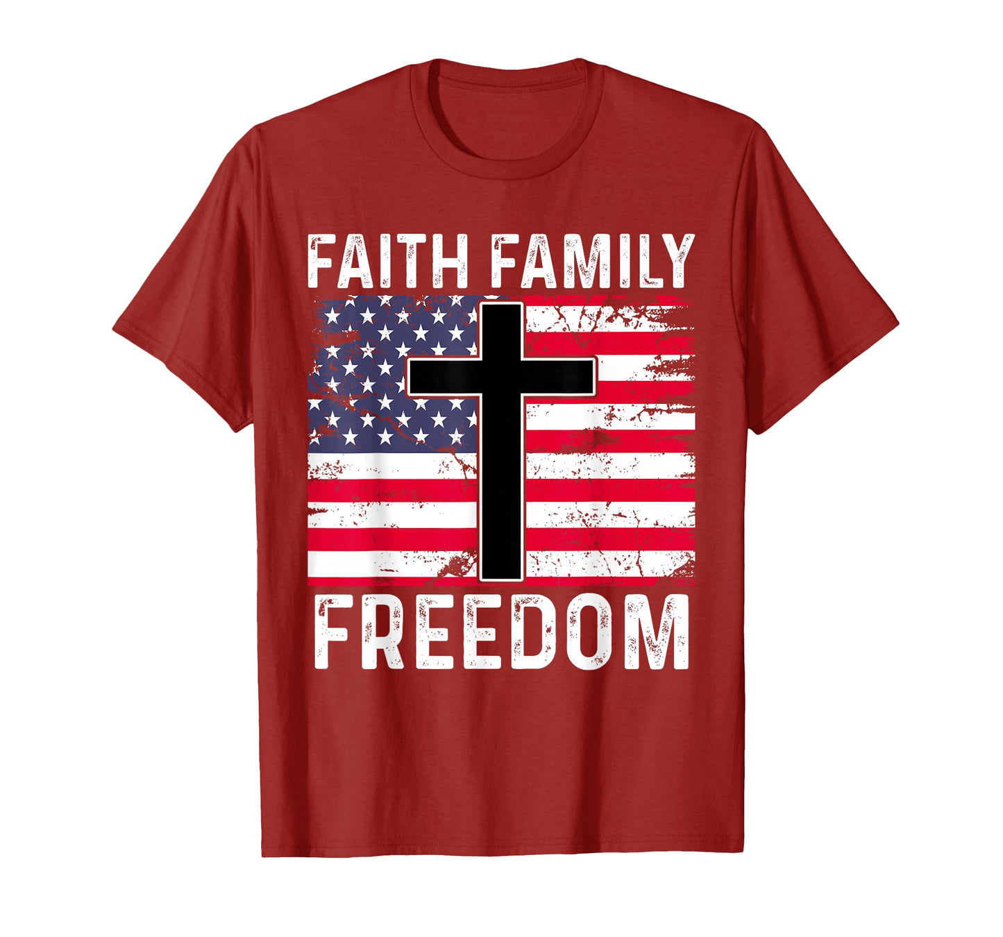 Faith Family Freedom - Christian Vintage USA Flag T-Shirt
