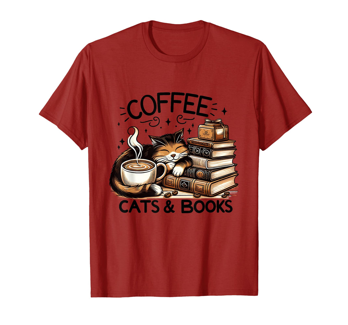 Funny Cute Coffee Cats Books Lover Gift Idea Women Men Kids T-Shirt