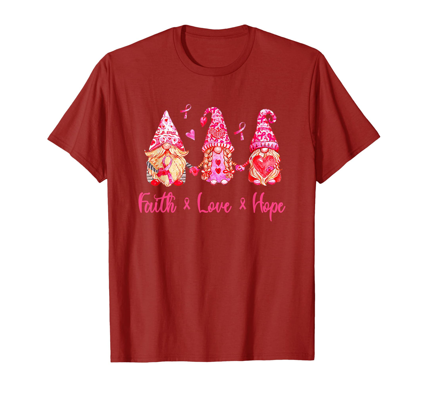 Faith Love Cure Pink Gnomes Breast Cancer Awareness Survivor T-Shirt