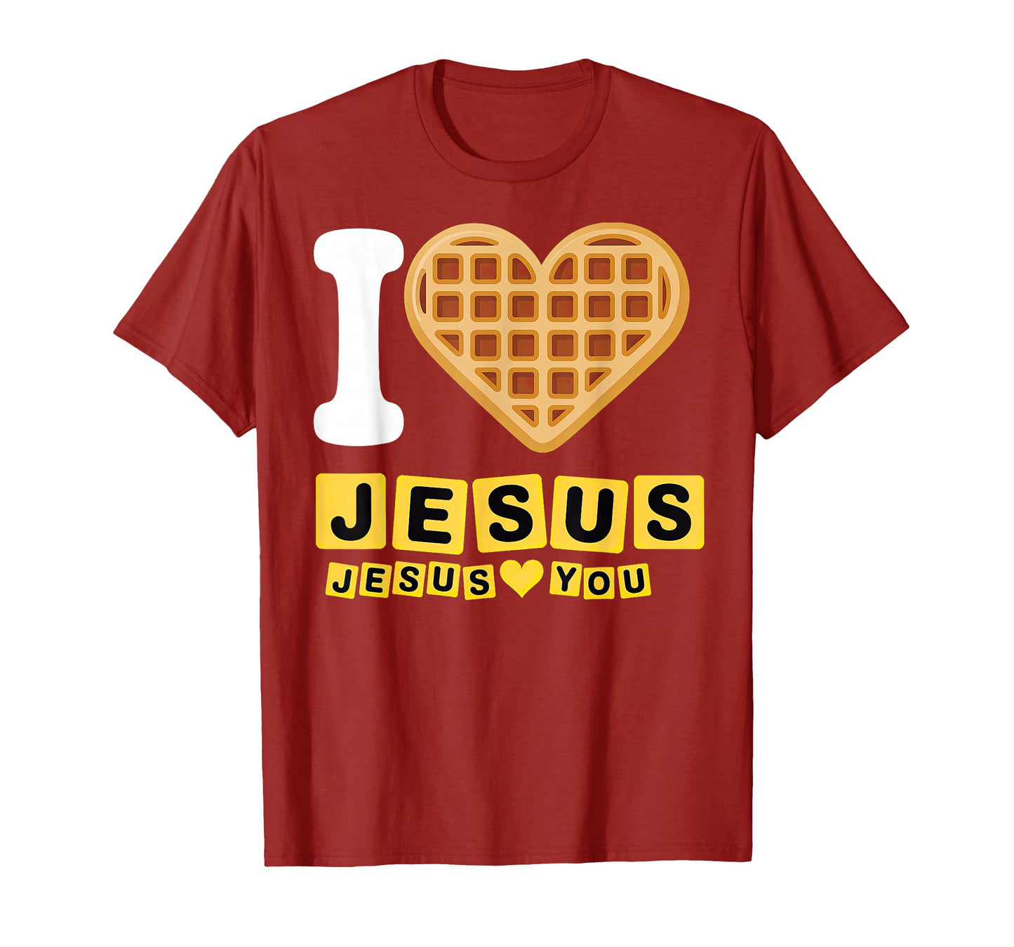 I Love Jesus Waffle Heart T-Shirt