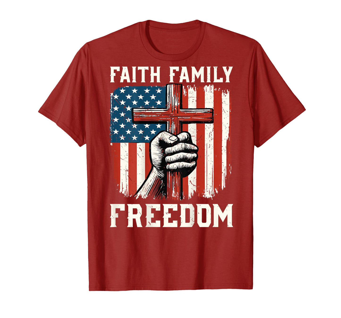 On-Back Faith Family Freedom Patriotic Christian Faith Cross T-Shirt