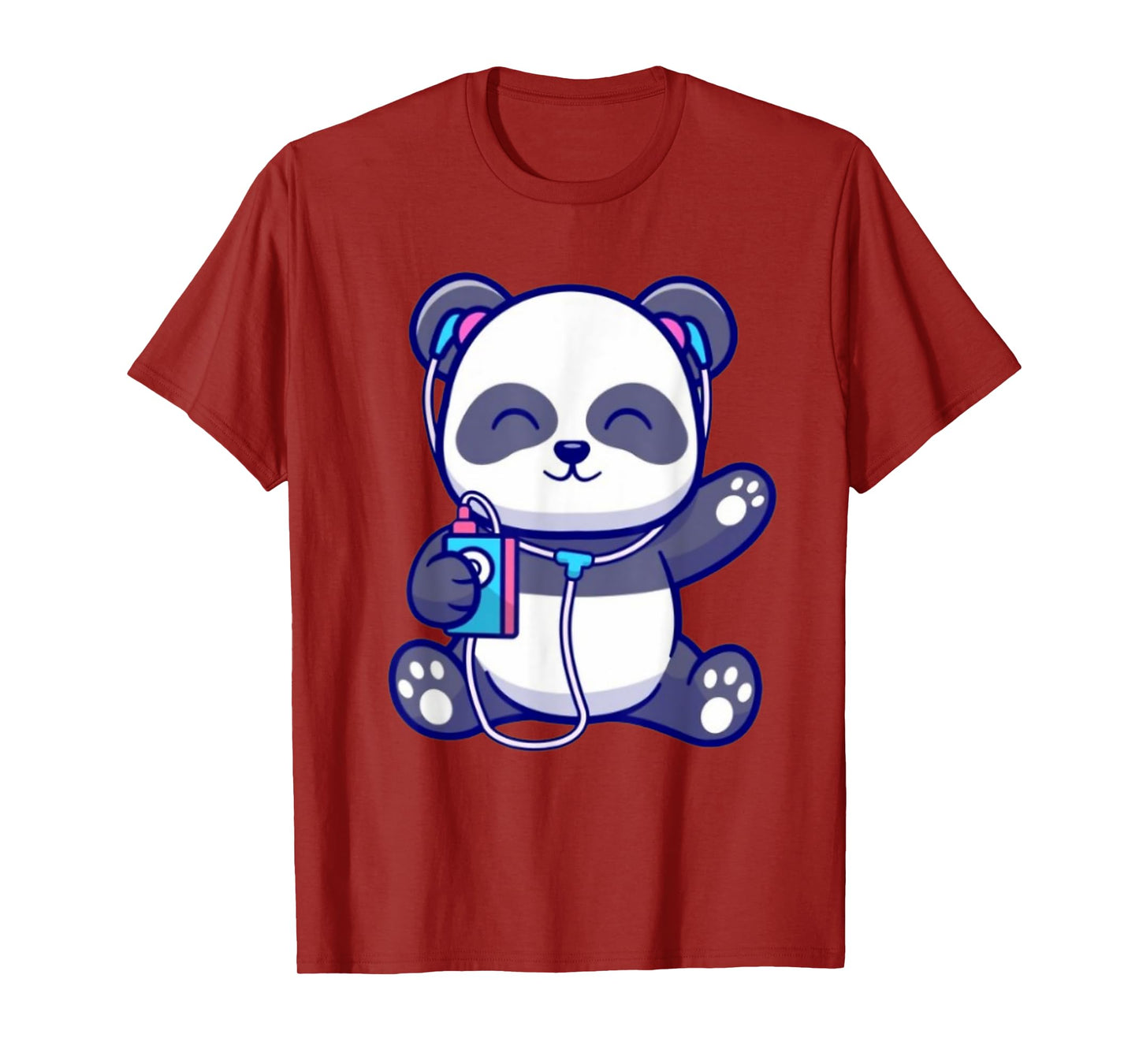 Cute Panda Listening Music With Earphone Funny Kids Boy Girl T-Shirt