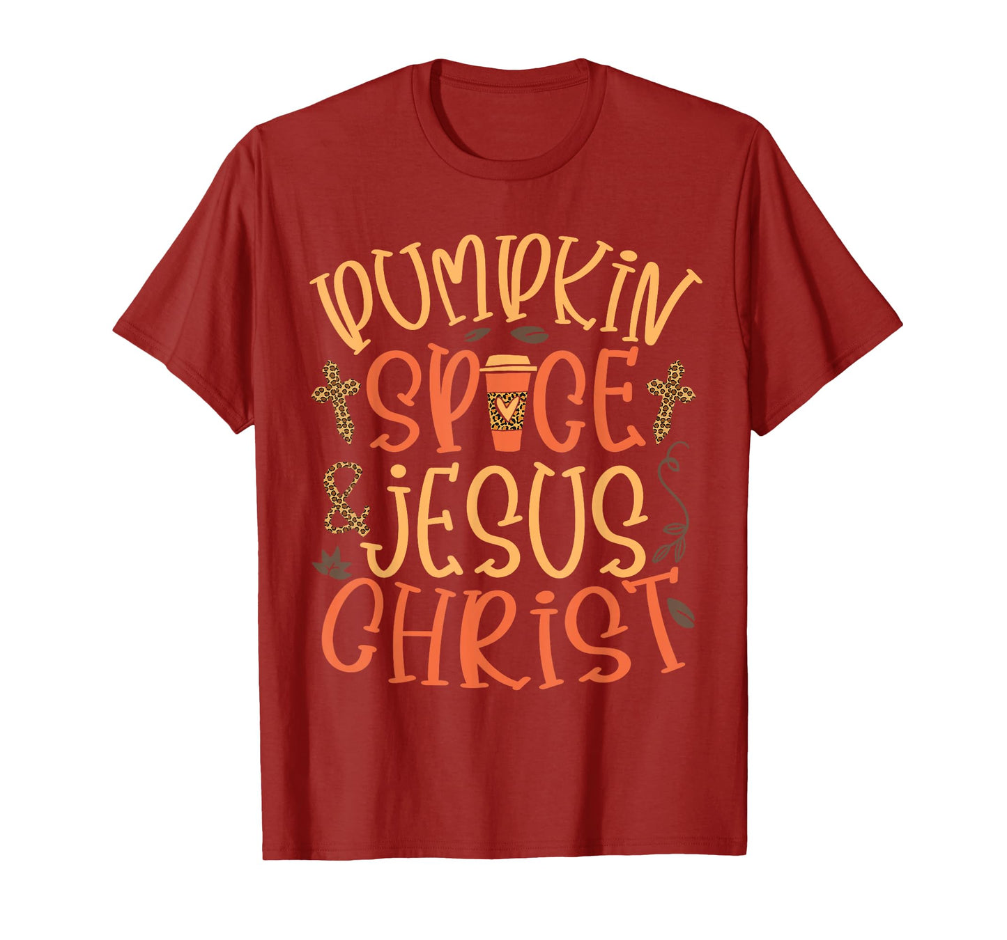 Pumpkin Spice and Jesus Christ Leopard Cross Fall Women T-Shirt