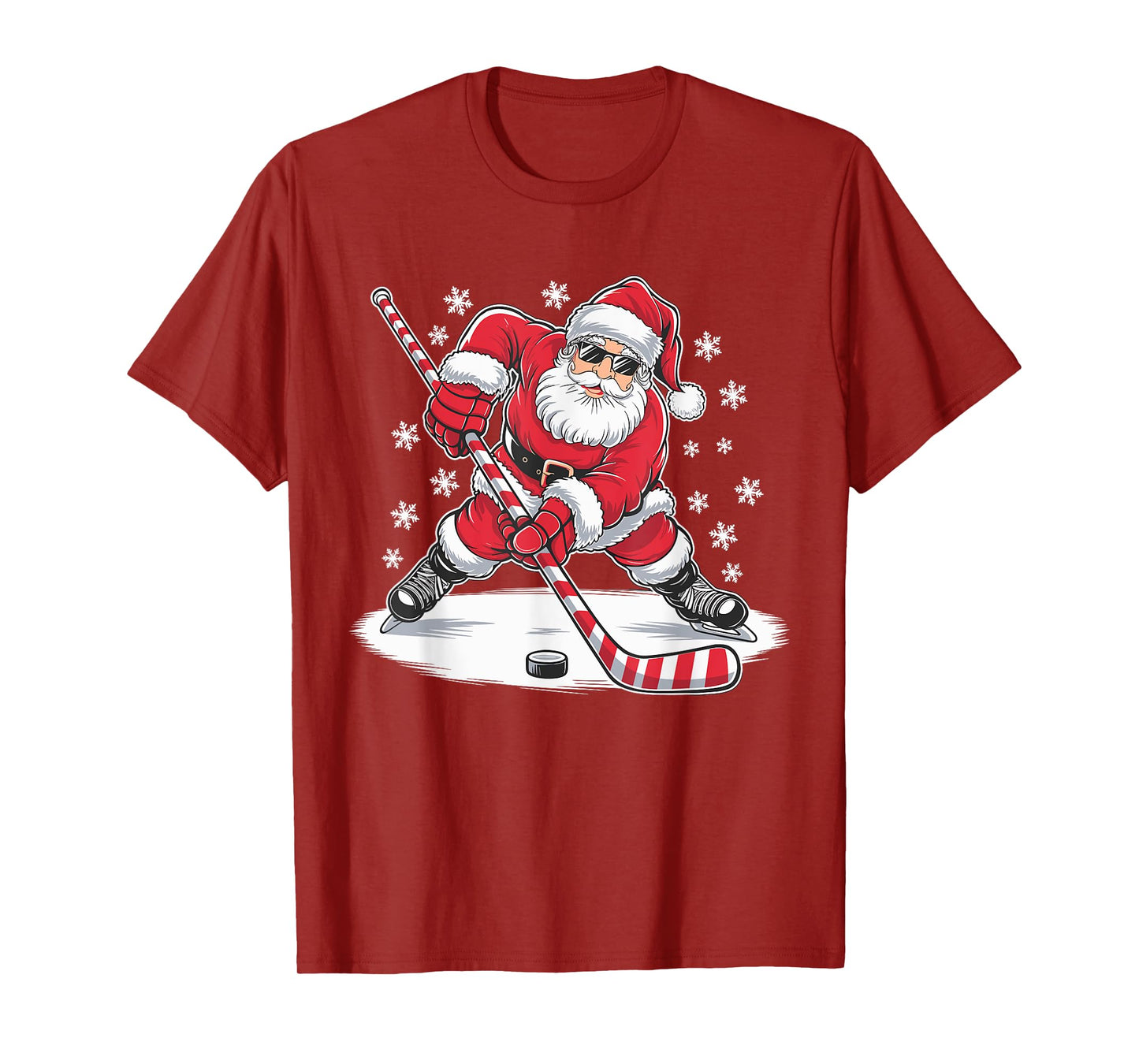 Funny Christmas Santa Playing Ice Hockey Xmas Sport T-Shirt