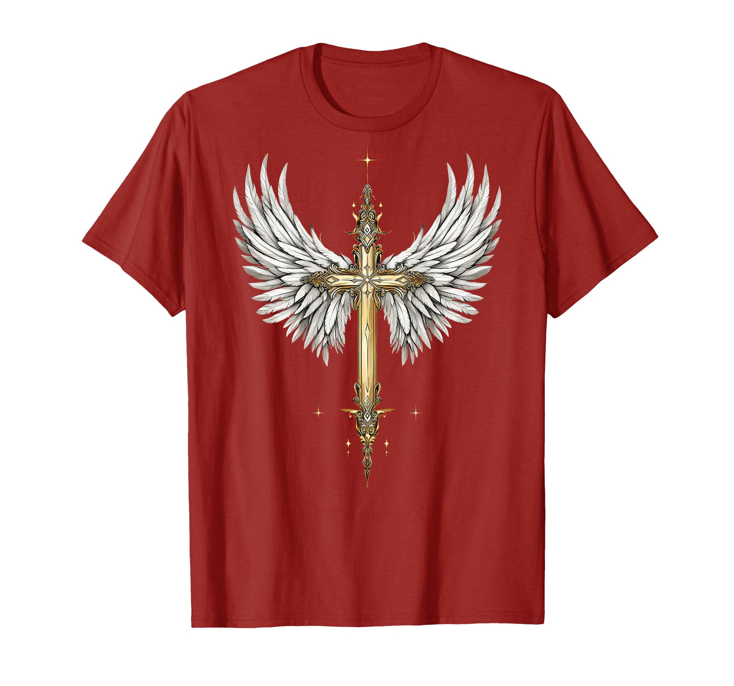 Elegant Religious Christian Cross Angel Wings Spirituality T-Shirt