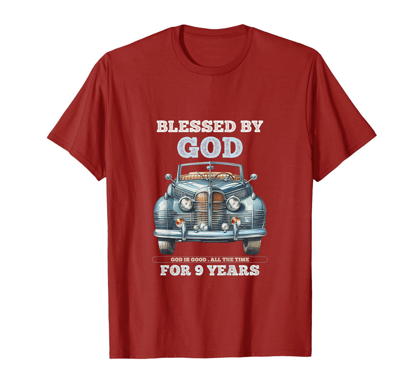 Kids Blessed by God for 9 Year Old Vintage Car 9th Birthday Boy T-Shirt