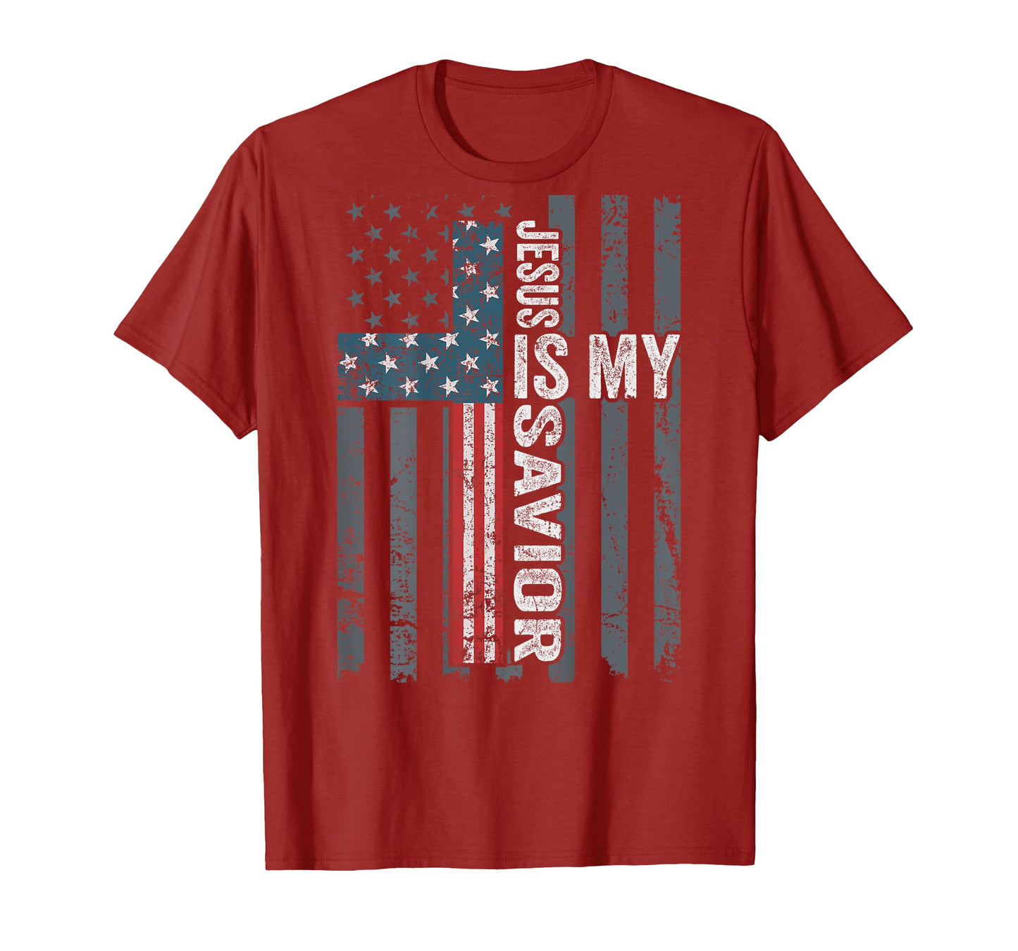 Jesus Is My Savior, Patriotic Christian Faith Cross ON BACK Women Kids Men T-Shirt