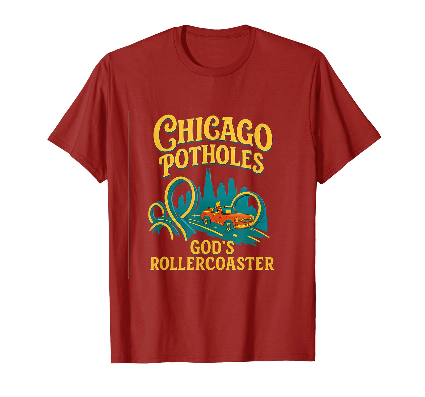 Chicago Potholes Gods Rollercoaster 80s Retro Design T-Shirt