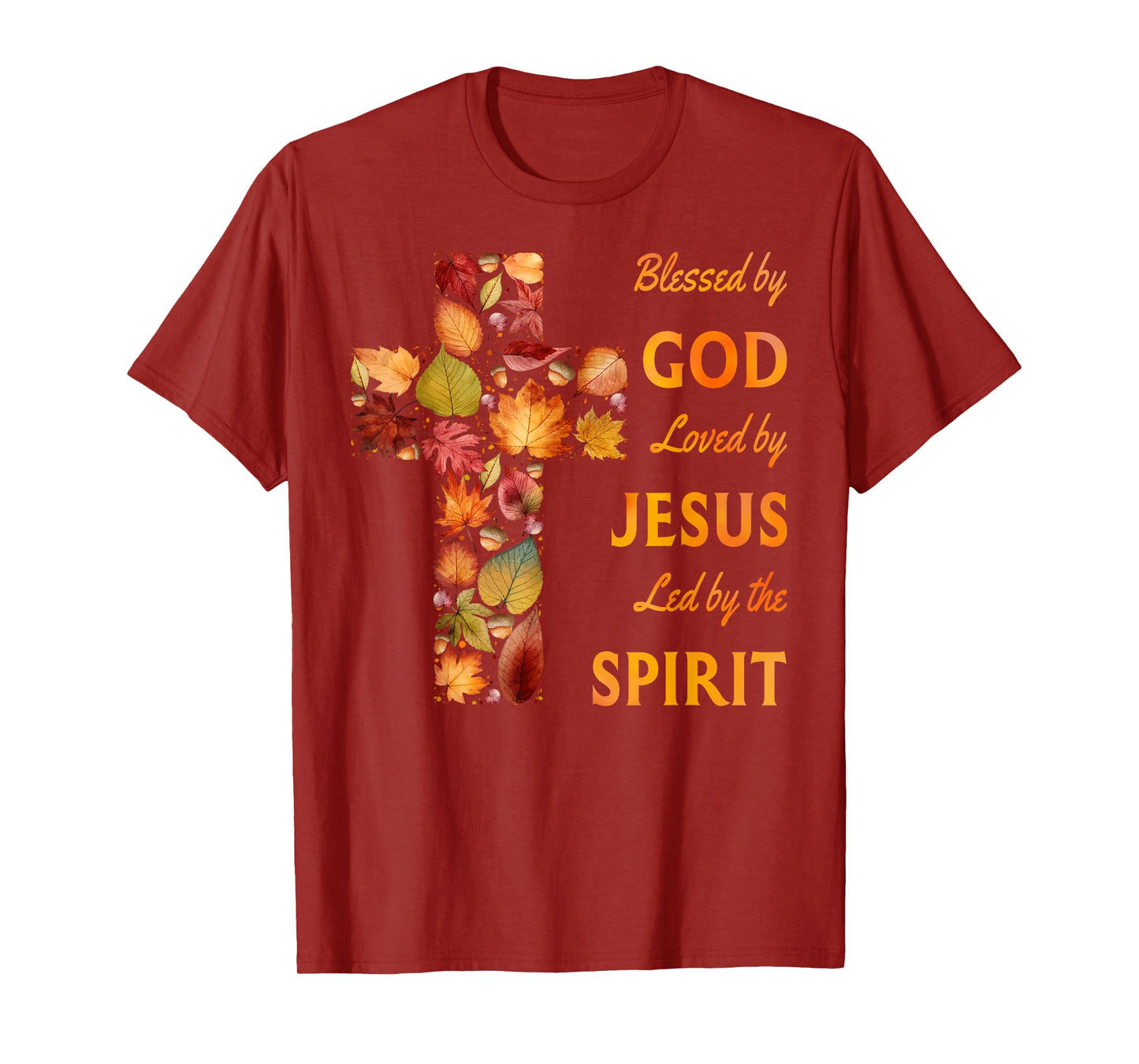 Blessed by God Loved by Jesus Fall Leaf Cross T-Shirt