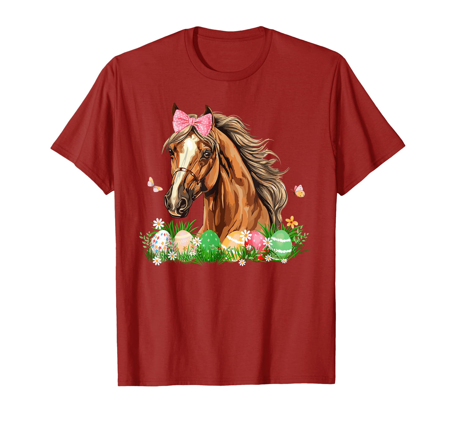 Cute Horse With Bow Easter Eggs Easter Day Kids Girls Women T-Shirt