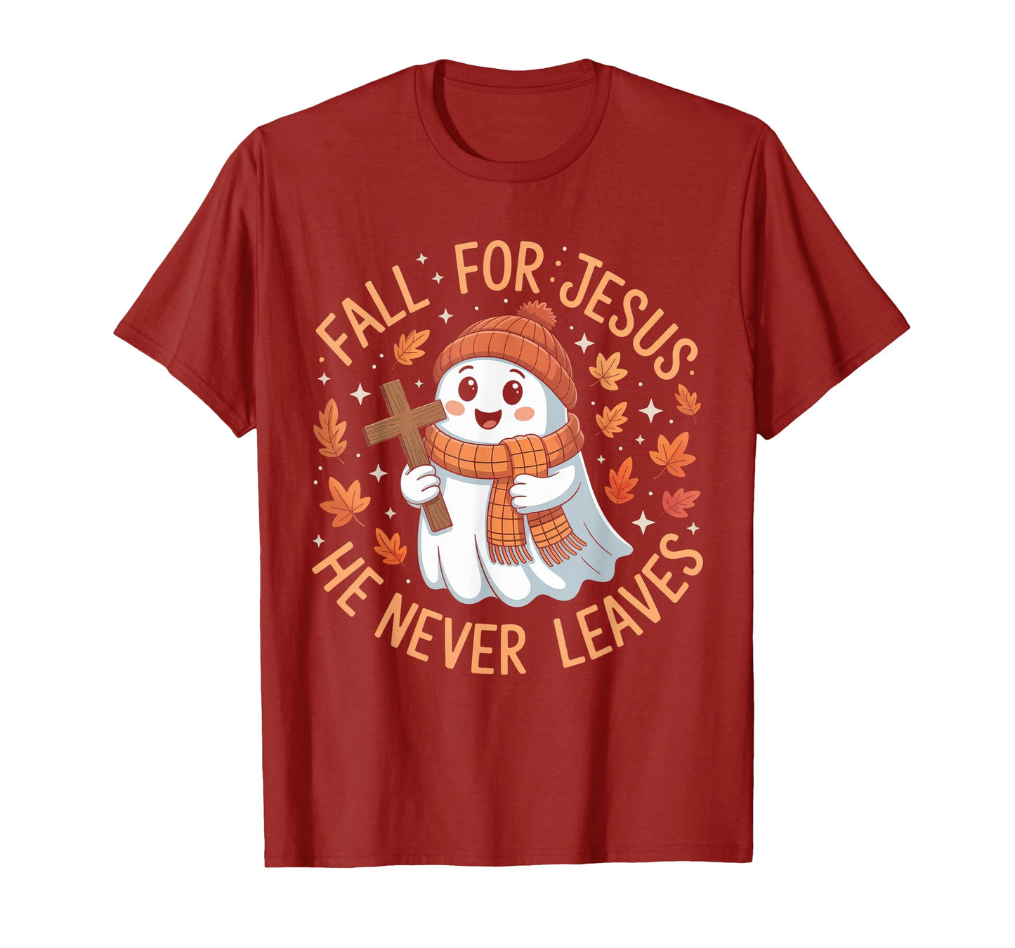 Fall for Jesus He Never Leave Cute Ghost Retro Halloween T-Shirt