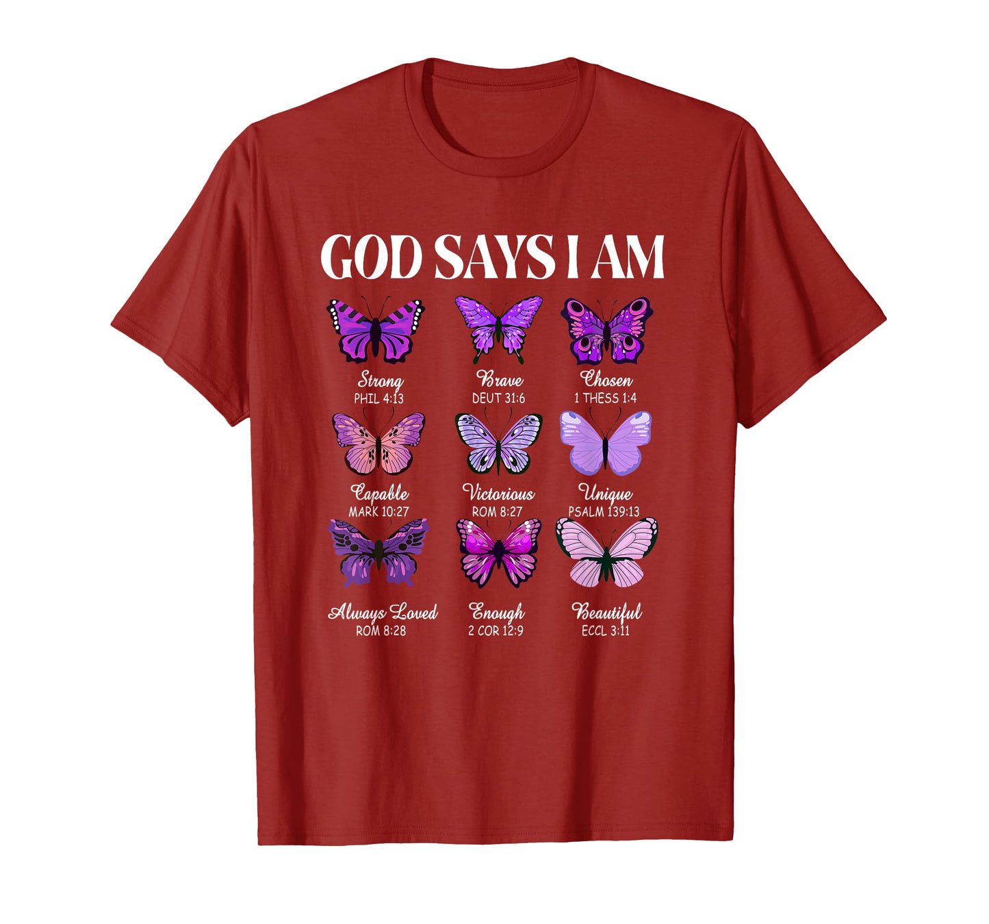 God Says I Am Butterfly Christian Women Girls Kids Religious T-Shirt