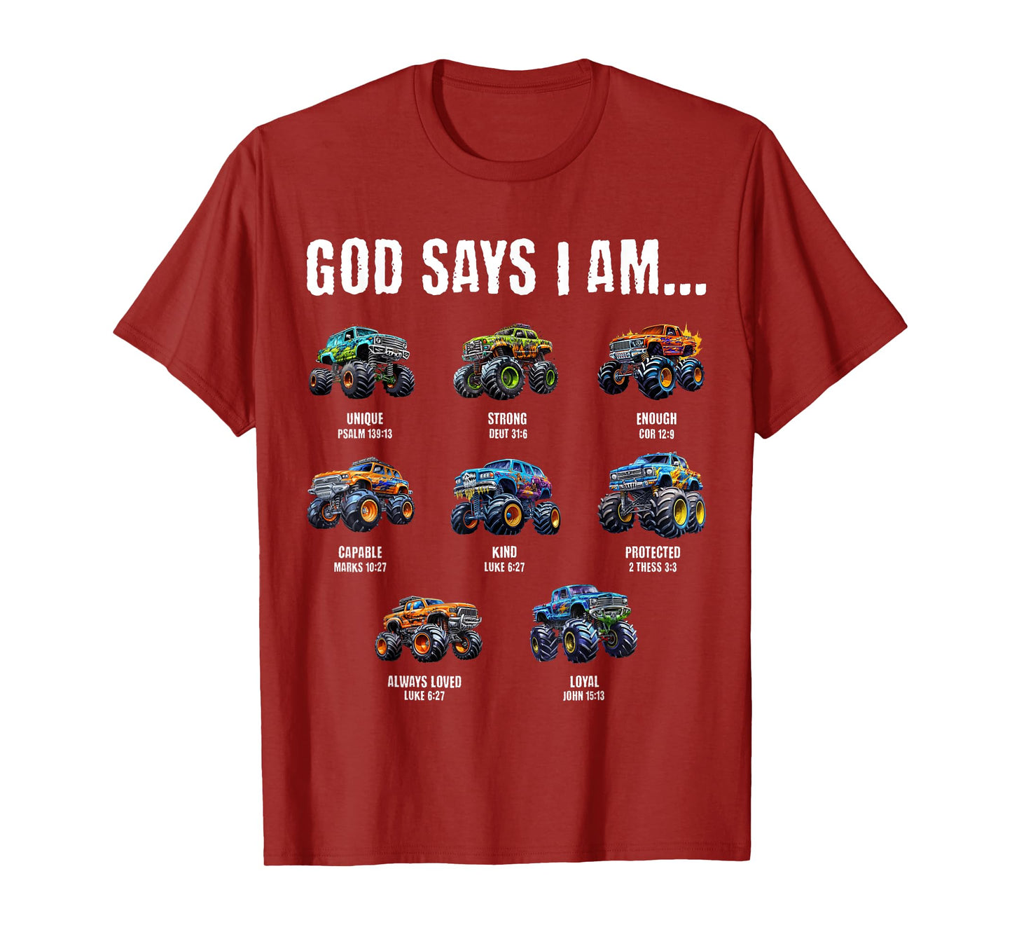 God Says I Am Christian Toddler Kids Monster Truck T-Shirt