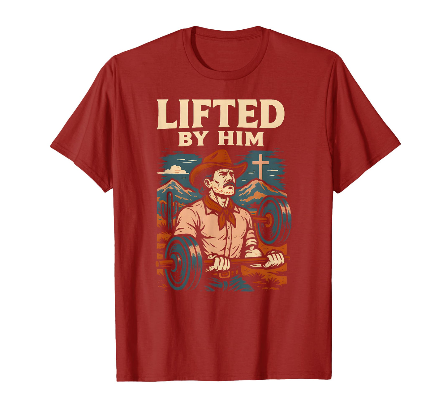Fitness Lifted by Him Cool Mens Christian Faith T-Shirt
