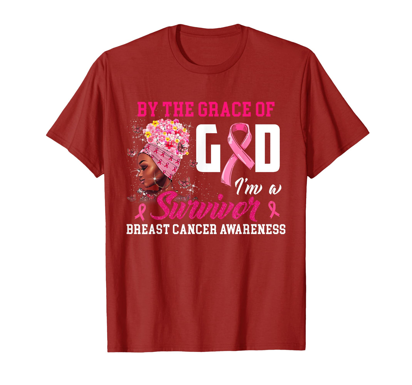 by The Grace of God I'm A Survivor Breast Cancer Awareness T-Shirt