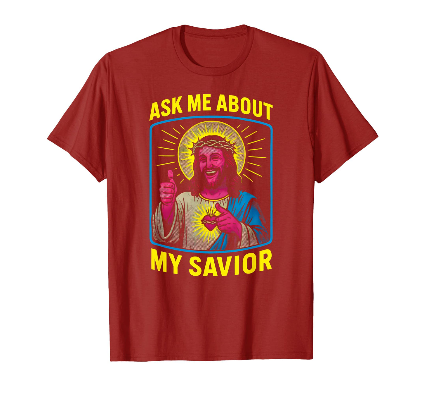 Holy Humor Ask Me About My Savior Fun Mens Christian Faith T-Shirt