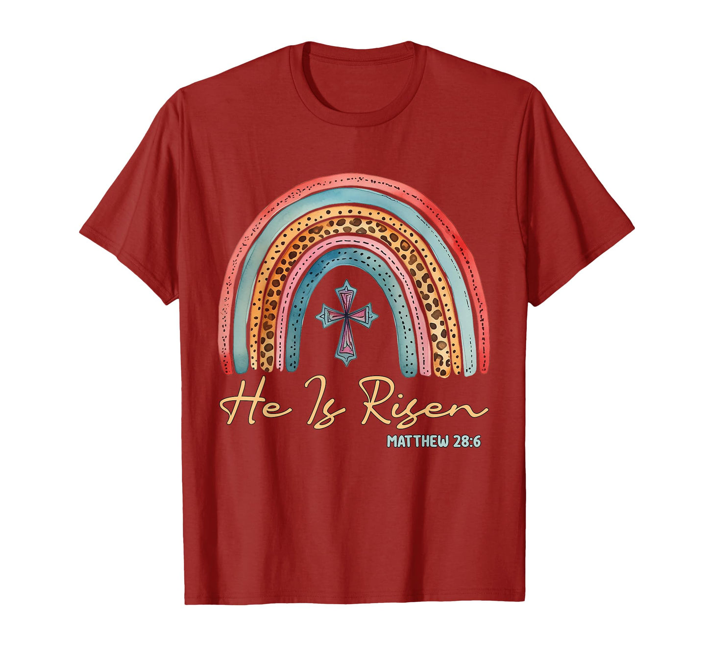 He Is Risen Easter Jesus Christian Cross Rainbow Teens Kids T-Shirt