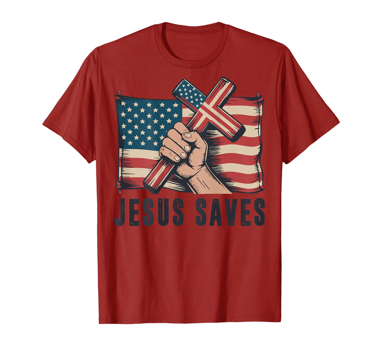 White Jesus Saves American Flag Christian Patriotic Cross T-Shirt